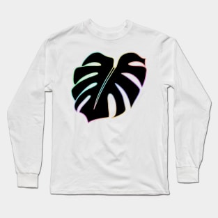 Pastel Holographic Monstera Deliciosa leaf - black Long Sleeve T-Shirt